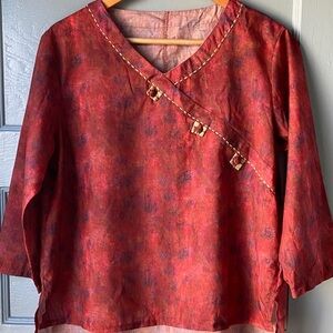 Women's Red Wrap-Accent Tunic Top